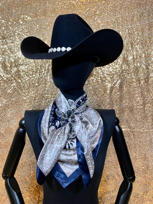Large Blue and Silver Diagonal Print Wild Rag