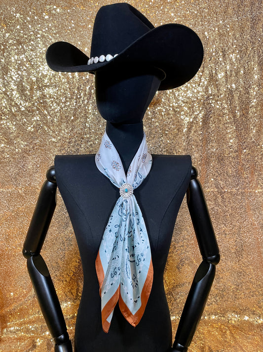 Light Blue and Tan Bandana Print Wild Rag