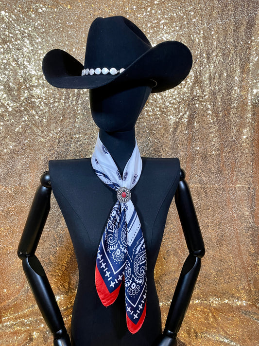 Red White and Blue Paisley Border Wild Rag