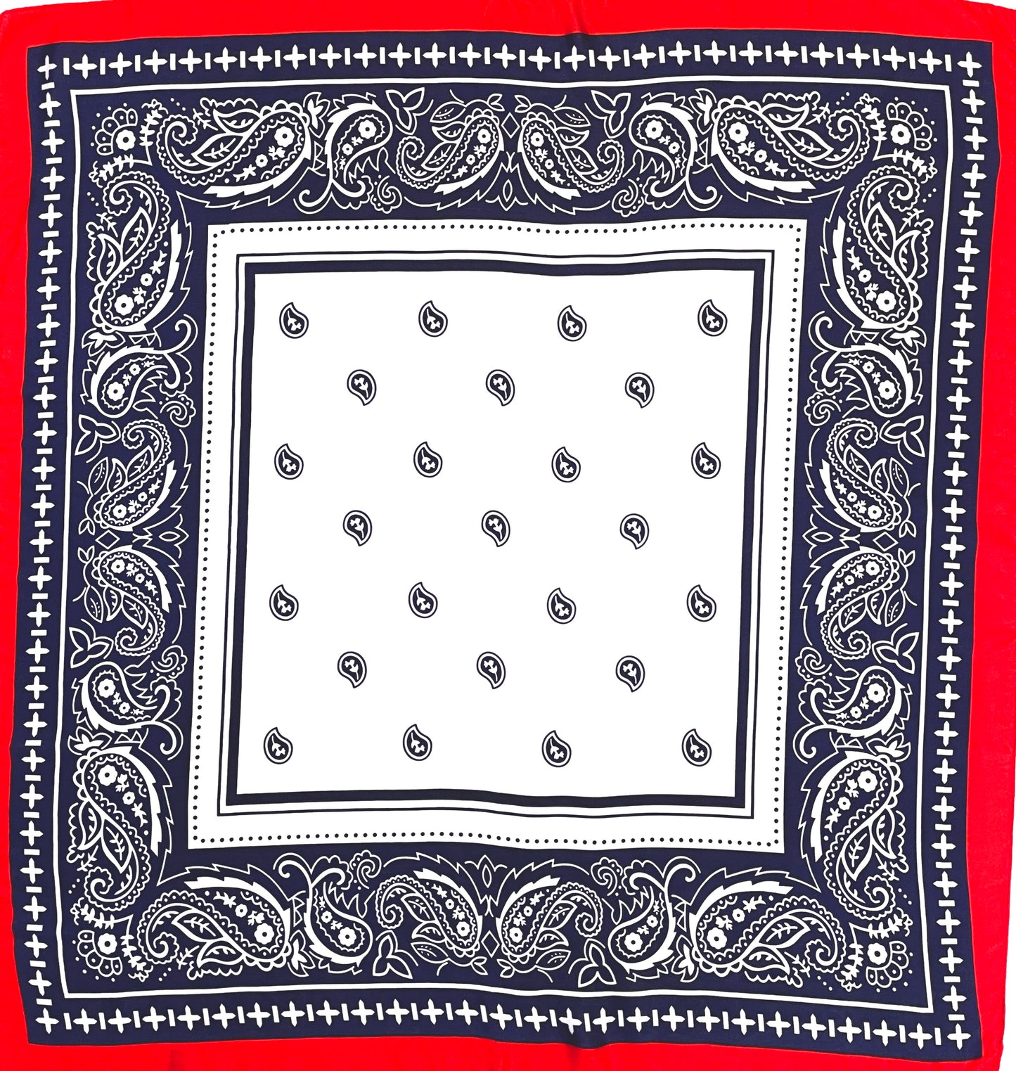 Red White and Blue Paisley Border Wild Rag