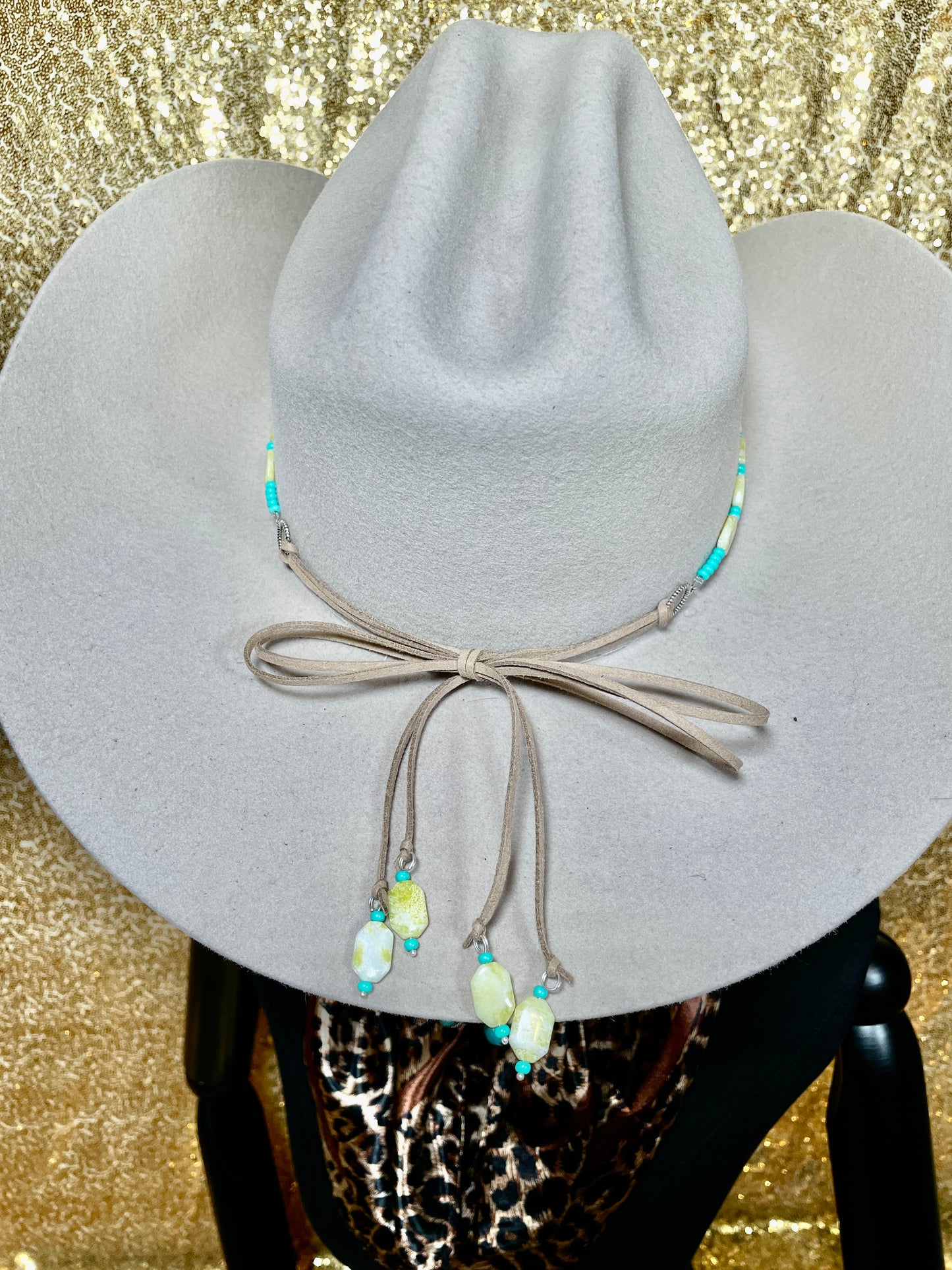 Yellow Jasper Hat Band - Turquoise Accents